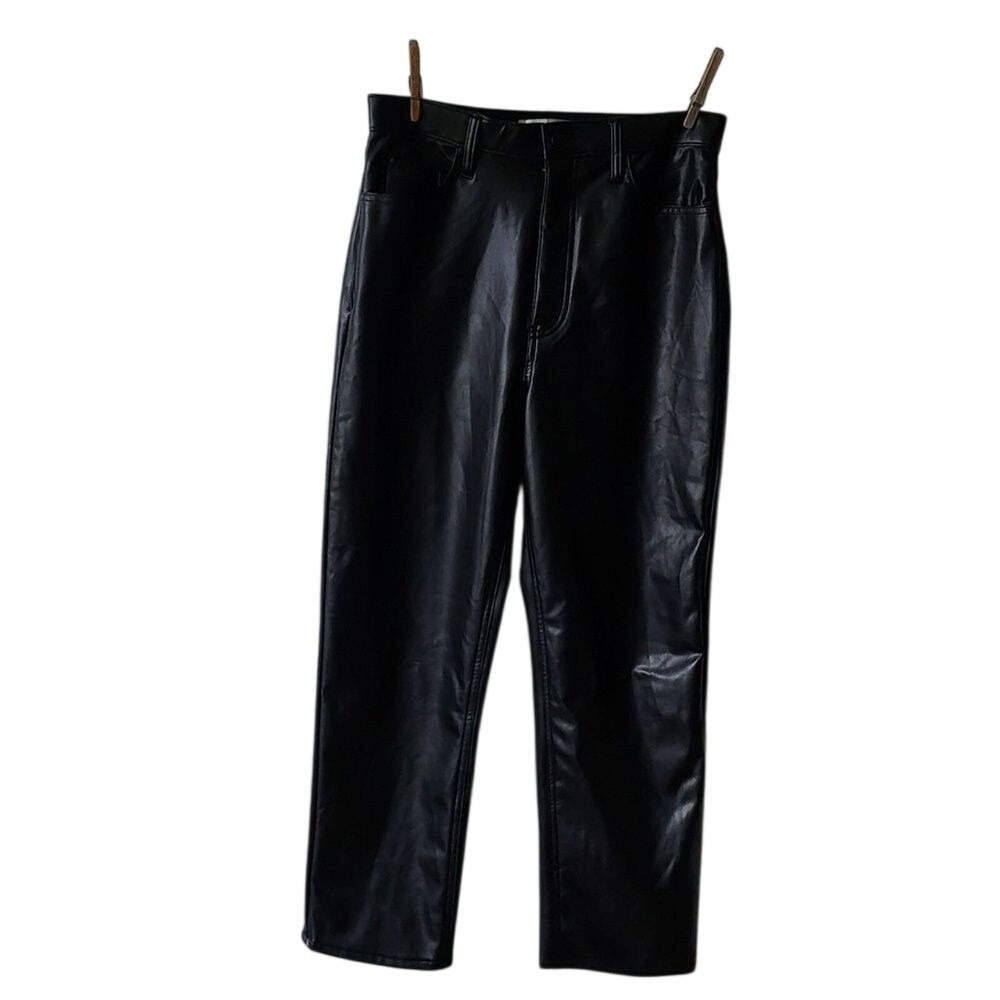Abercrombie Black Vegan Leather Ankle Straight Pants 30 10 Ultra High Rise